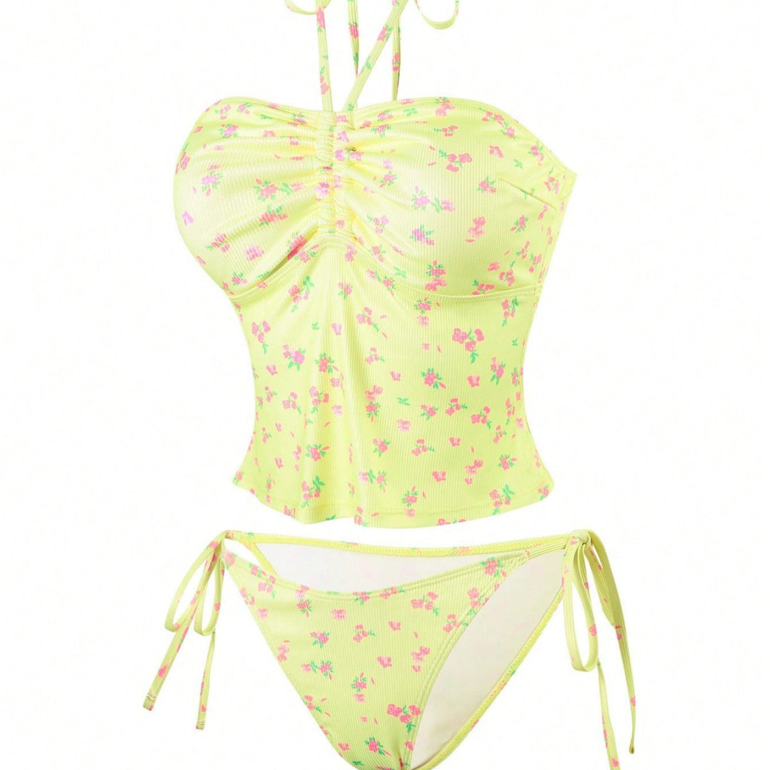 Women Bandeau Bikini with floral design and adjustable straps Mune Fashion