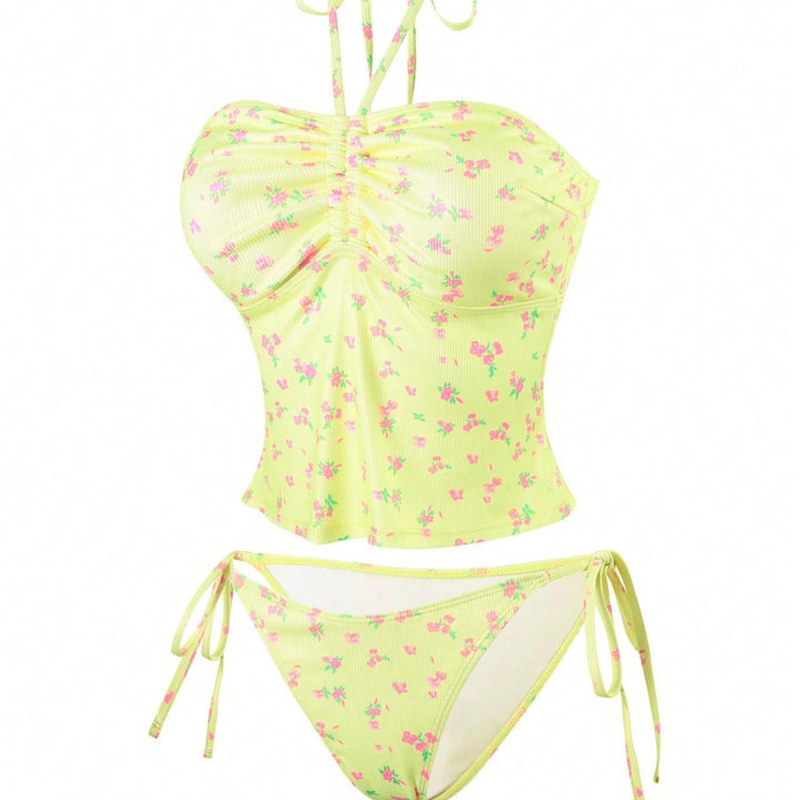 Women Bandeau Bikini with floral design and adjustable straps Mune Fashion