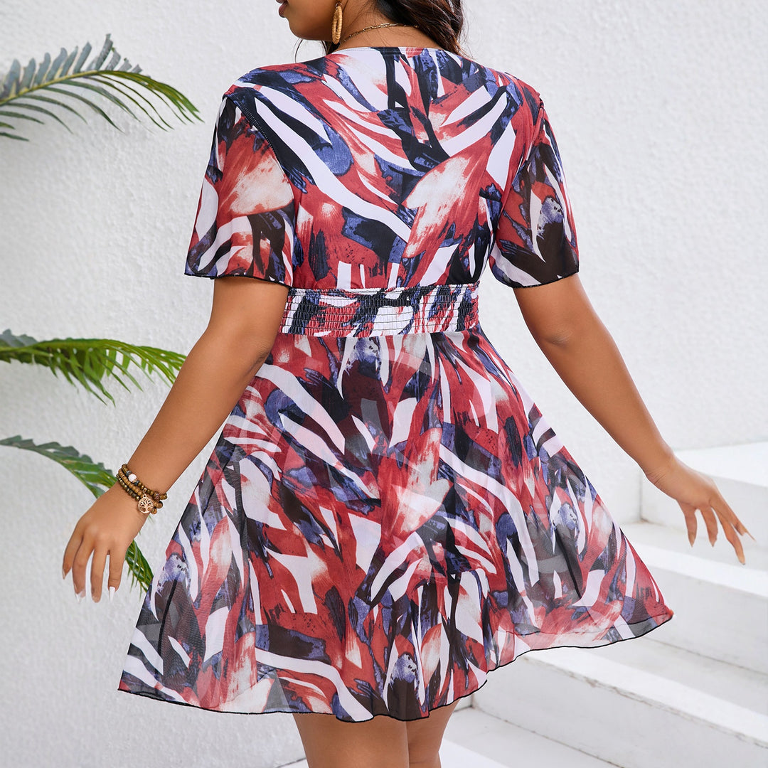 Women Flowing Beach Dress with V-Neck and Fashionable Elastic Mune Fashion