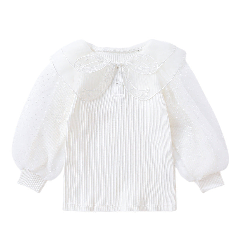 Women's elegant blouse with puff sleeves and lace collar Mune Fashion