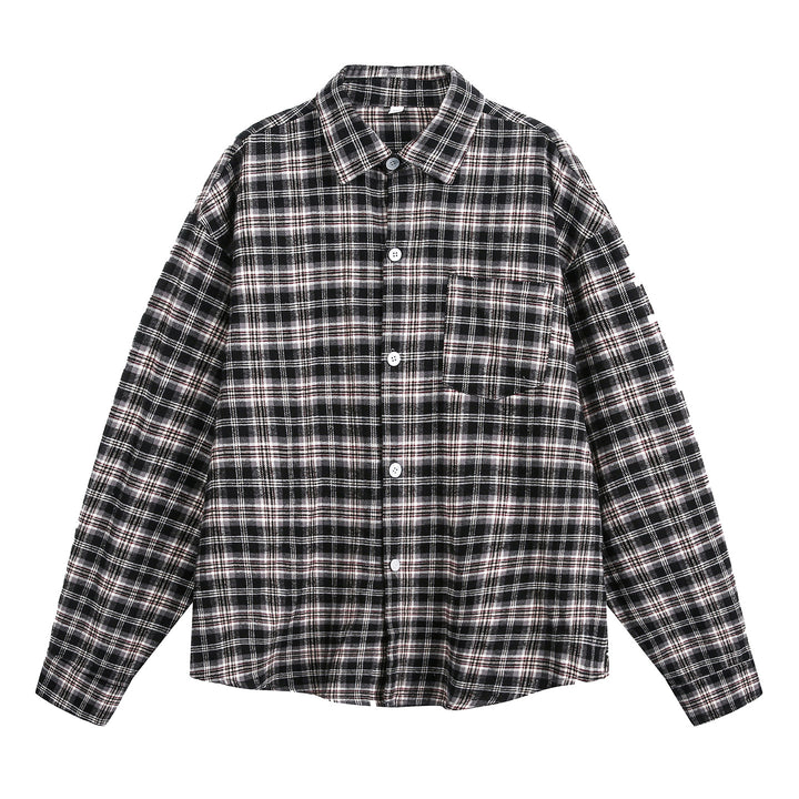 Unisex flannel check shirt jacket with chest pocket and boxy cut Mune Fashion