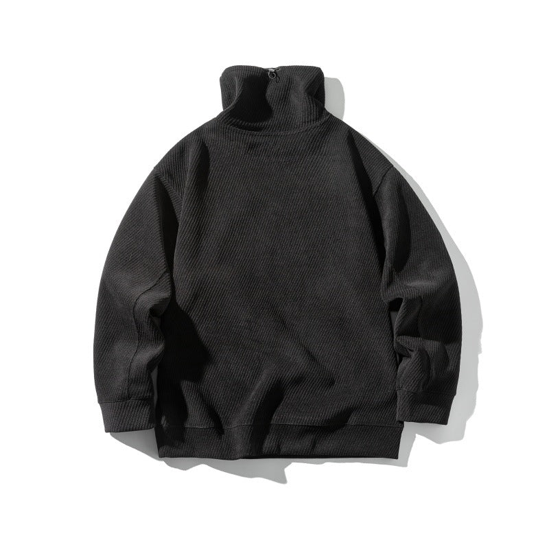 Unisex Oversize Waffle Structure Half Roll Neck Sweatshirt with Kangaroo Pocket Mune Fashion