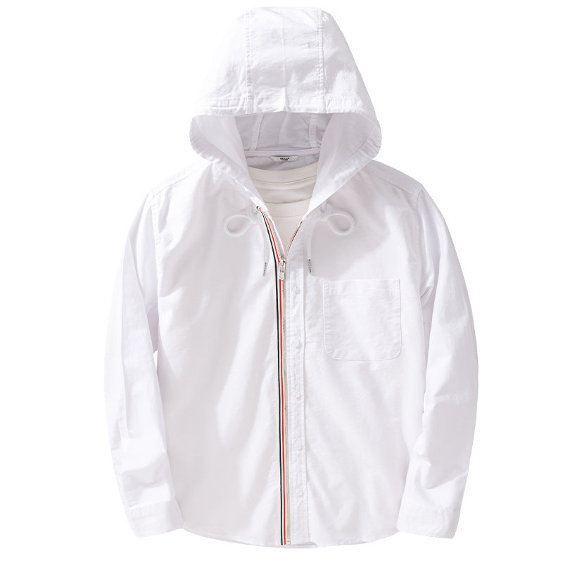 Men's Lightweight Hooded Shirt made of Cotton Blend with Long Zipper Placket and Chest Pocket Mune Fashion