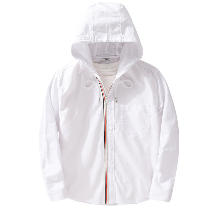 Men's Lightweight Hooded Shirt made of Cotton Blend with Long Zipper Placket and Chest Pocket Mune Fashion
