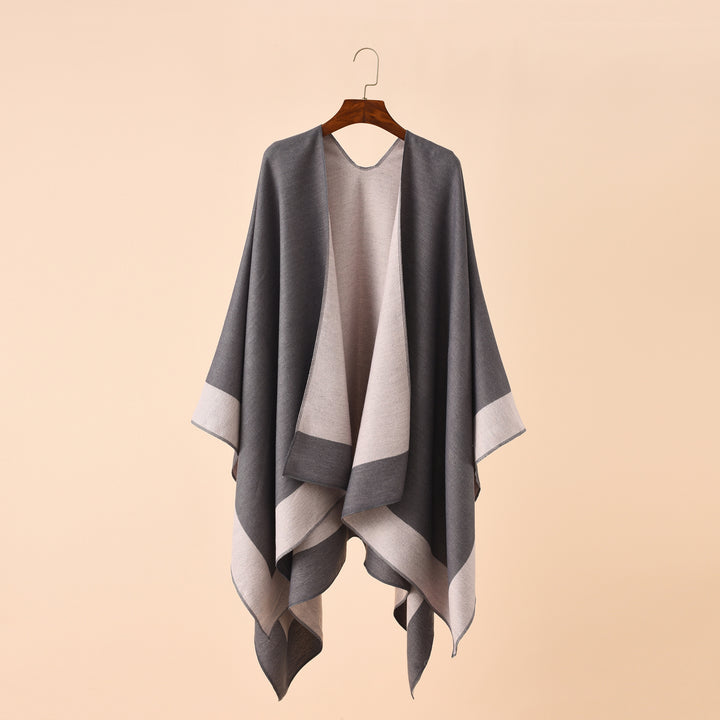 Women's Reversible Poncho-Cape made of Cashmere Blend with Oversized Cut Mune Fashion