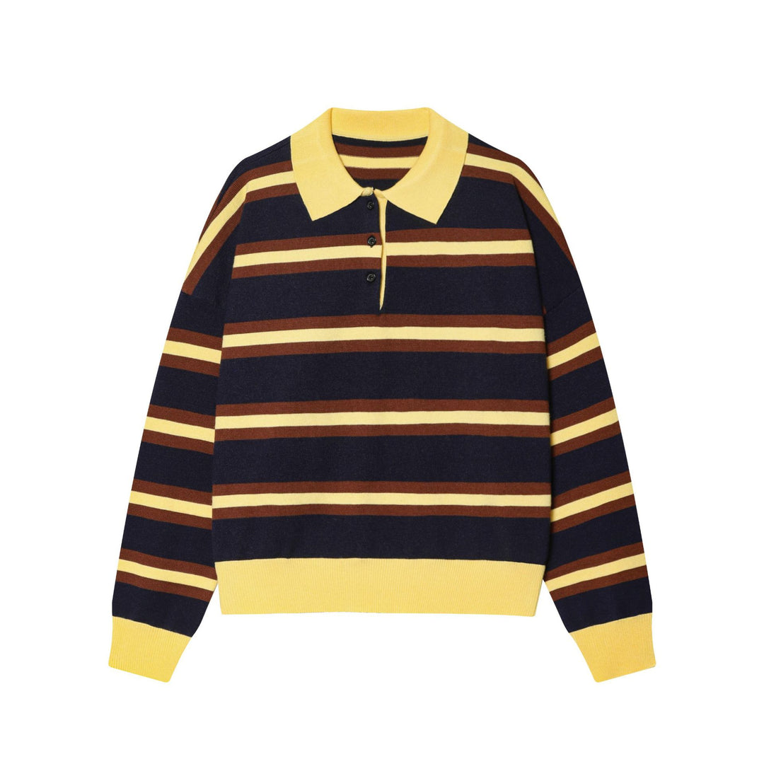 Women's striped polo knitted sweater with wide ribbed hem Mune Fashion