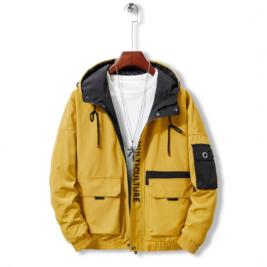 Men's utility field jacket with hood, multiple pockets and contrasting interior trim Mune Fashion