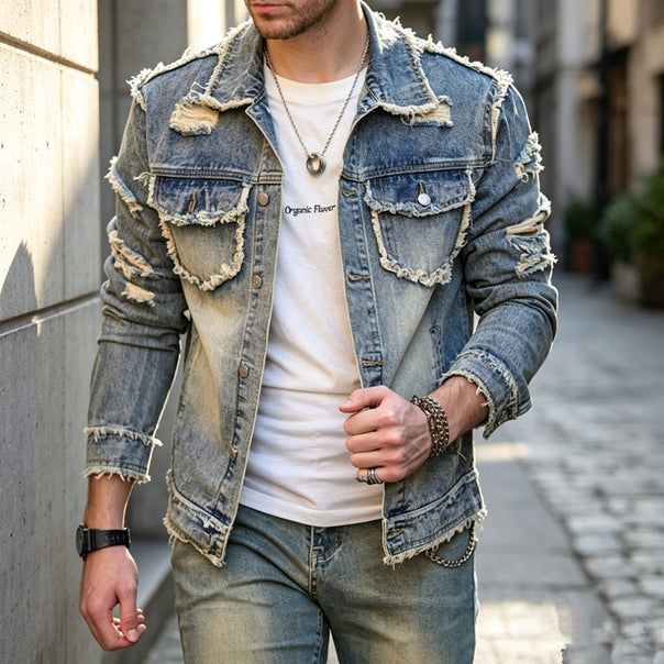Men's Stylish Destroyed Denim Jacket Mune Fashion