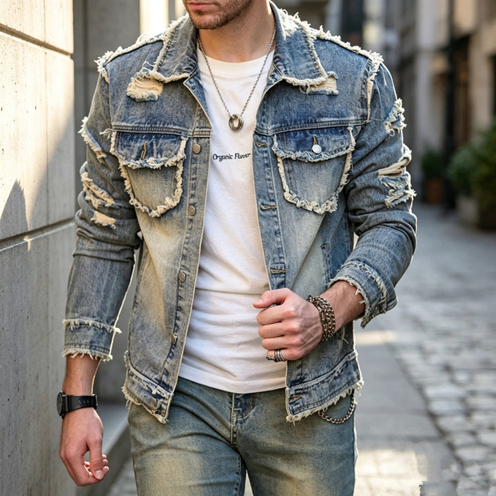 Men's Stylish Destroyed Denim Jacket Mune Fashion