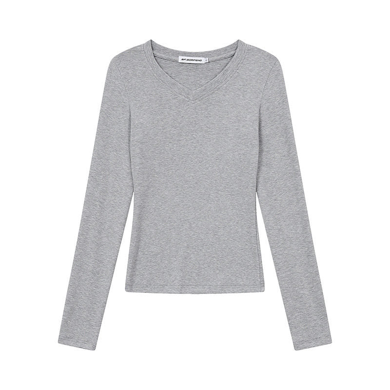 Women's long sleeve shirt with V-neck and fitted slim-fit style