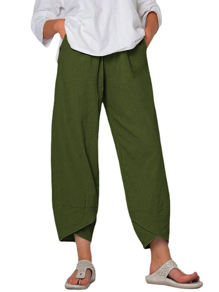 Women's loose linen pants with high waistband, tulip hem, and side pockets Mune Fashion