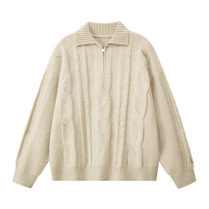 Women Oversize Cable Knit Sweater with High Roll Neck and Button Placket Mune Fashion