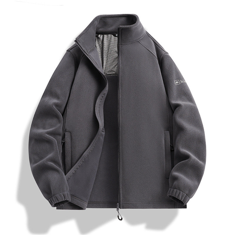 Men's fleece jacket with stand-up collar, wind-resistant microfleece and zippered pockets Mune Fashion