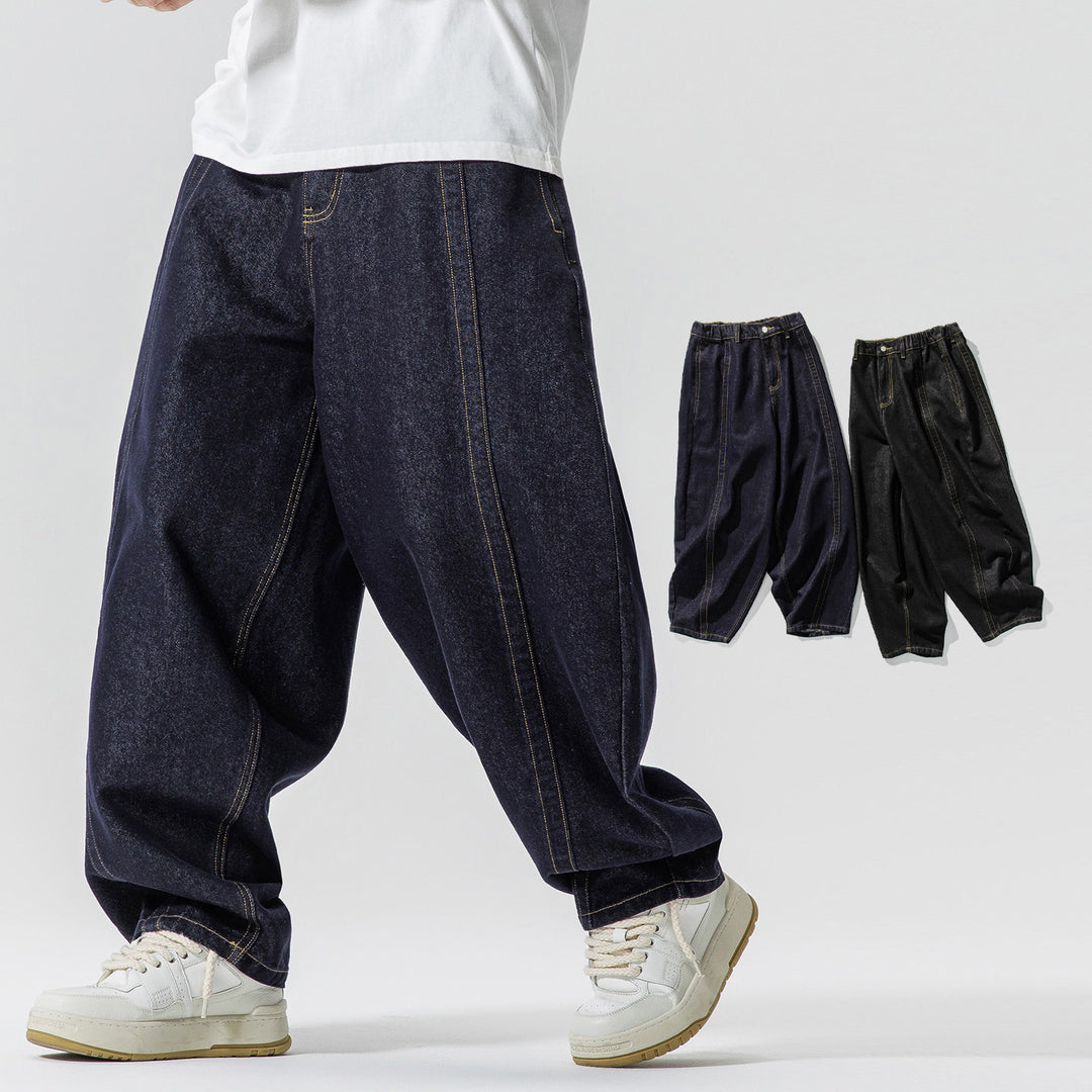 Men's Baggy Denim Pants with extra wide leg, drop crotch and visible contrast stitching Mune Fashion