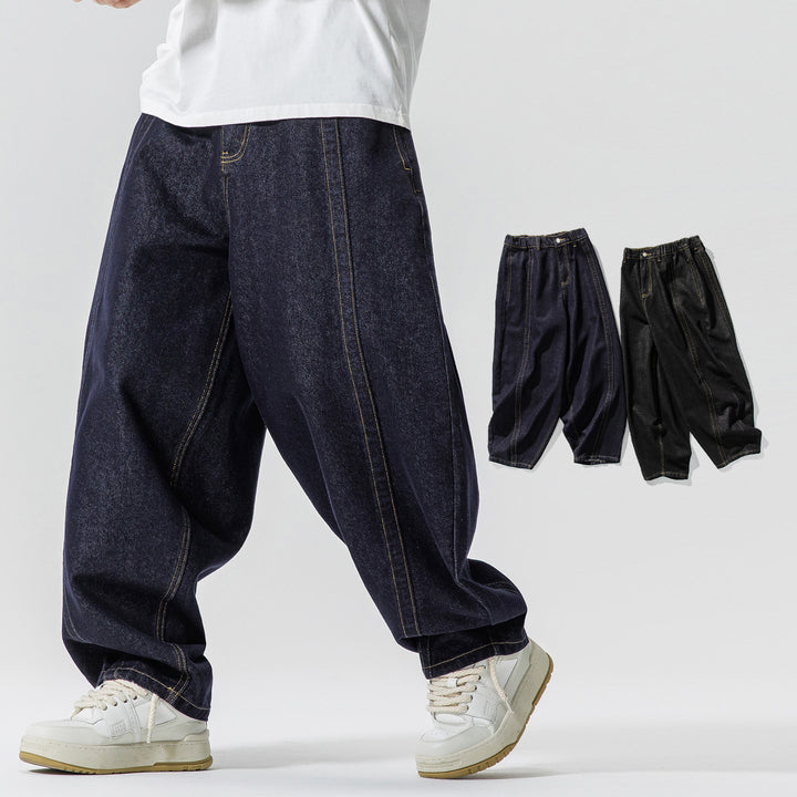 Men's Baggy Denim Pants with extra wide leg, drop crotch and visible contrast stitching Mune Fashion