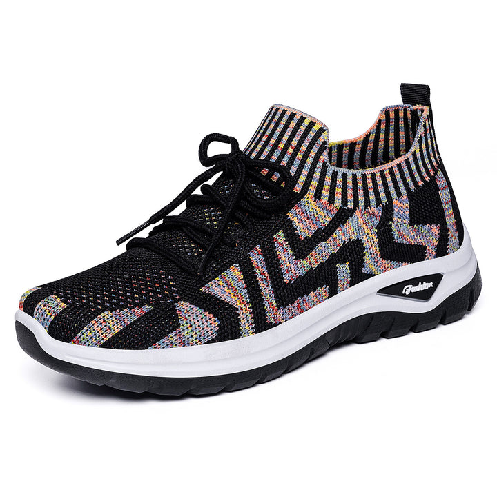 ladies knitted sock sneaker with jacquard pattern, elastic shaft, integrated lacing and shock-absorbing profile sole Mune Fashion