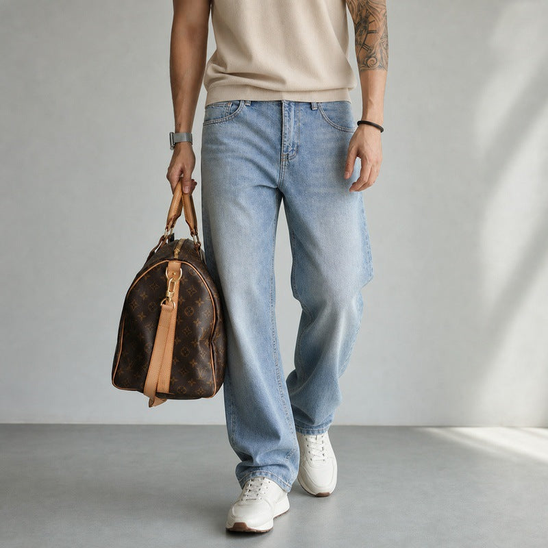 Women Wide High-Waist Denim Jeans with Flared Leg and Vintage Wash Mune Fashion