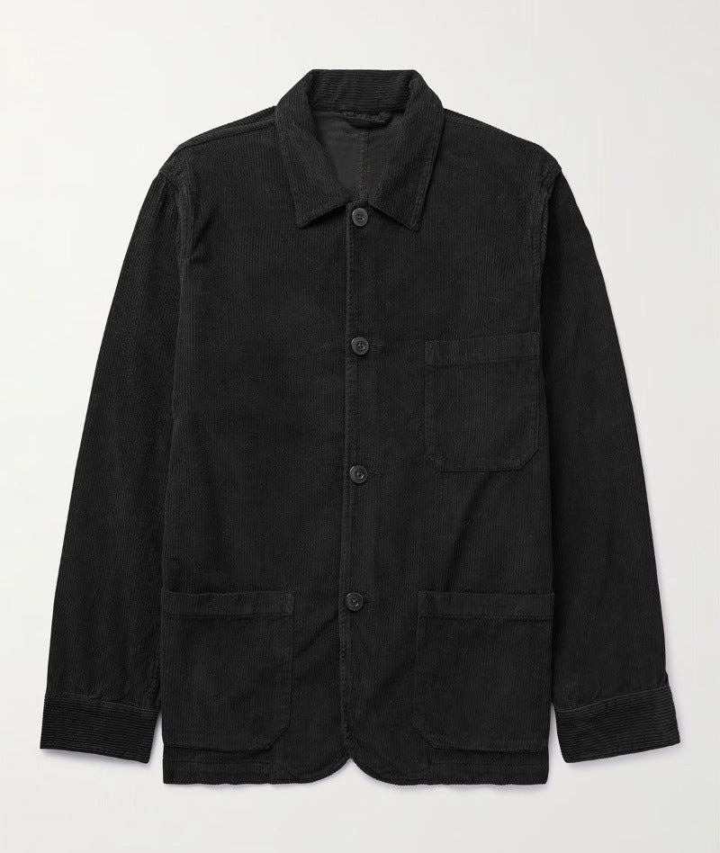 Men's Cord Worker Jacket with Shirt Collar and Patch Pockets Mune Fashion