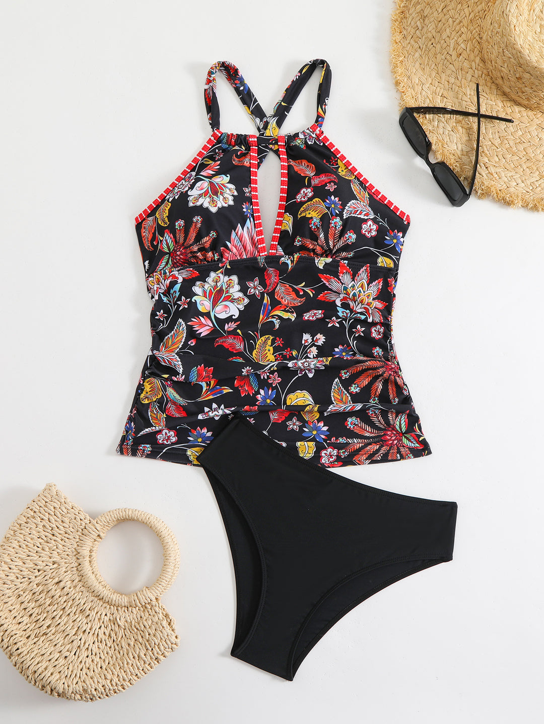 Ladies Tankini Set with floral top and high-cut bottom Mune Fashion