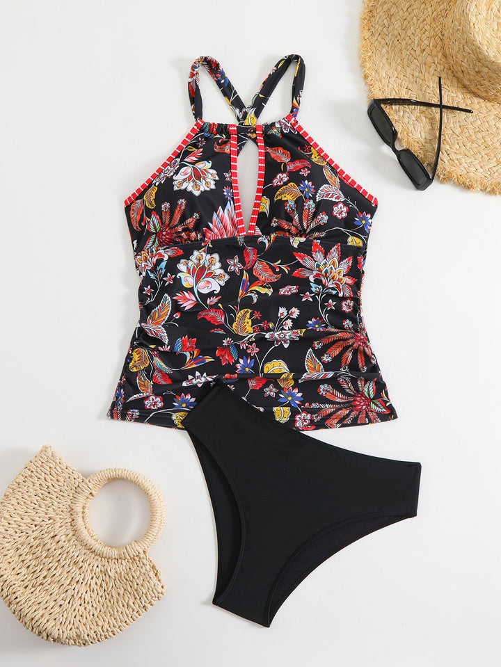 Ladies Tankini Set with floral top and high-cut bottom Mune Fashion