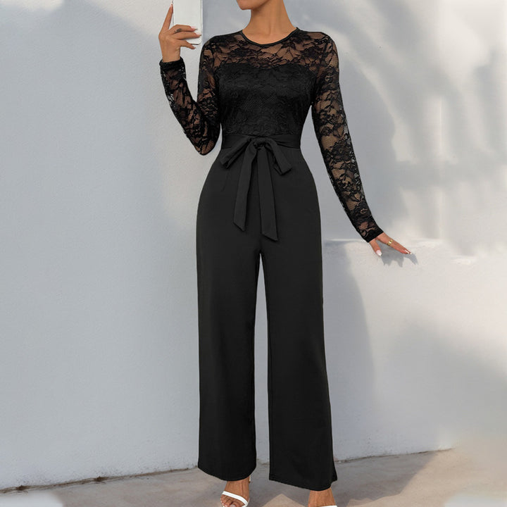 Women's lace jumpsuit with belted waist and wide leg Mune Fashion