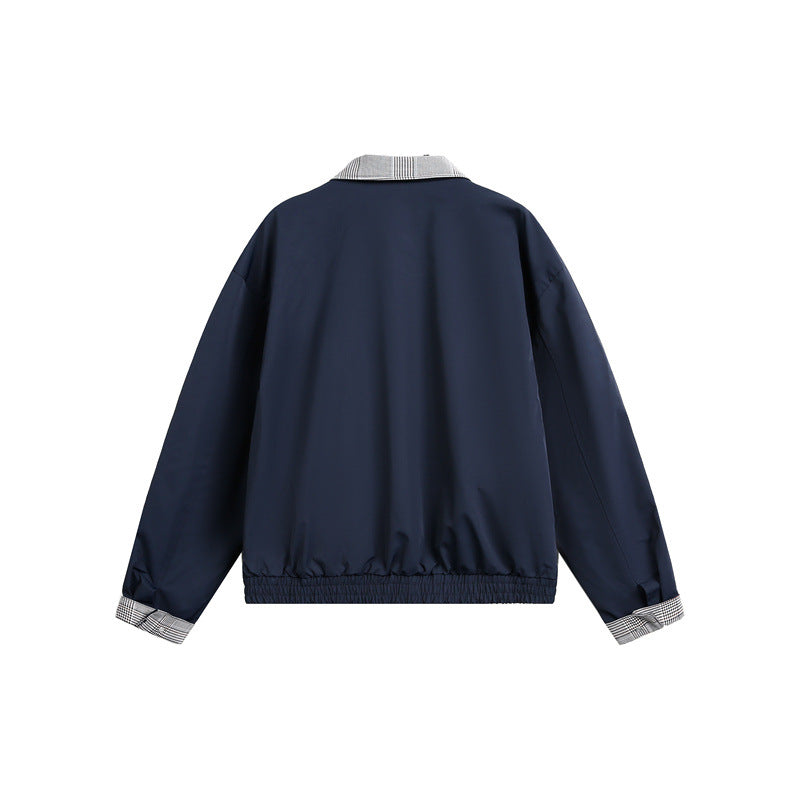 Men's lightweight transitional jacket with check collar, roll-up sleeves, and elastic hem Mune Fashion