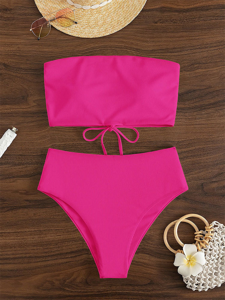 Ladies bandeau bikini set with high leg cut and tie details Mune Fashion