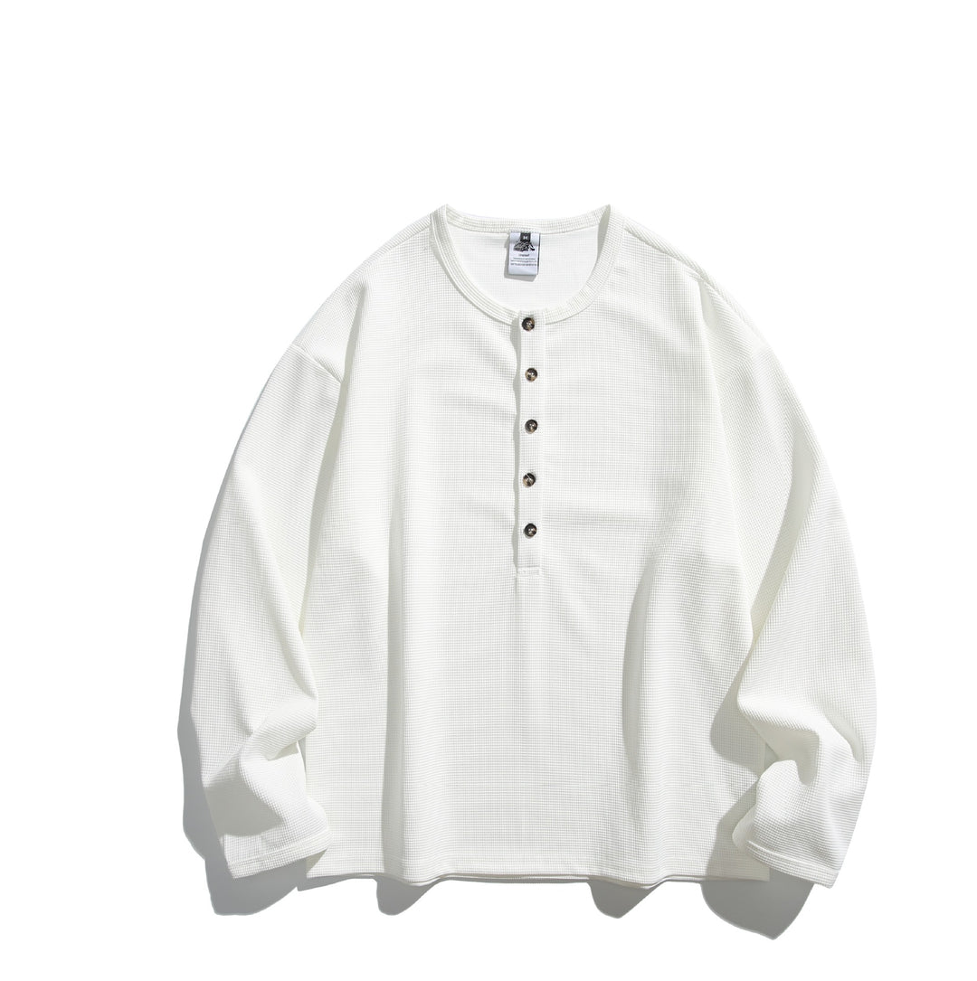 Unisex Waffle Knit Henley Shirt with Button Placket and Round Neckline Mune Fashion