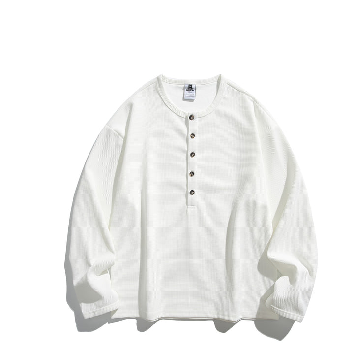 Unisex Waffle Knit Henley Shirt with Button Placket and Round Neckline Mune Fashion