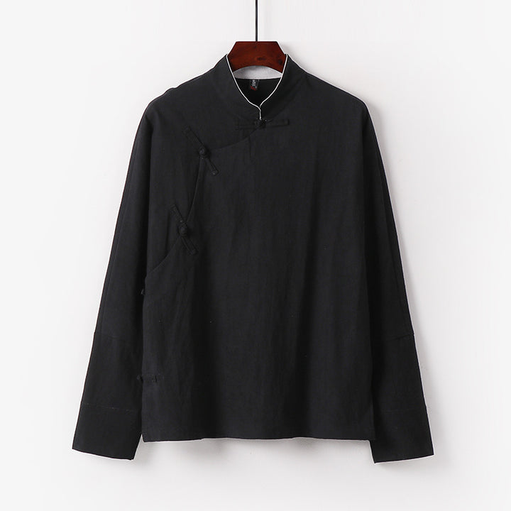 Men's Loose Stand Collar Top with Toggle Buttons and Side Button Placket Mune Fashion