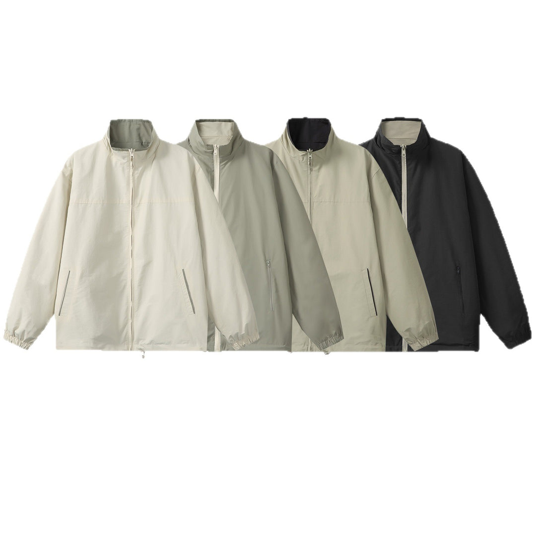 Unisex Lightweight Boxy Windbreaker with High Stand Collar and Drawstring Mune Fashion