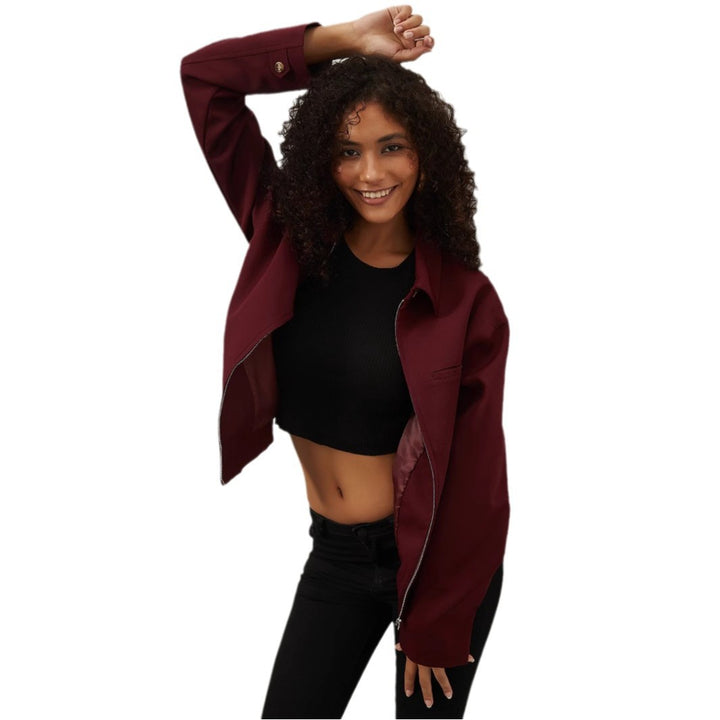 Women's Boxy Overshirt Jacket with Metal Zipper and Shirt Collar Mune Fashion