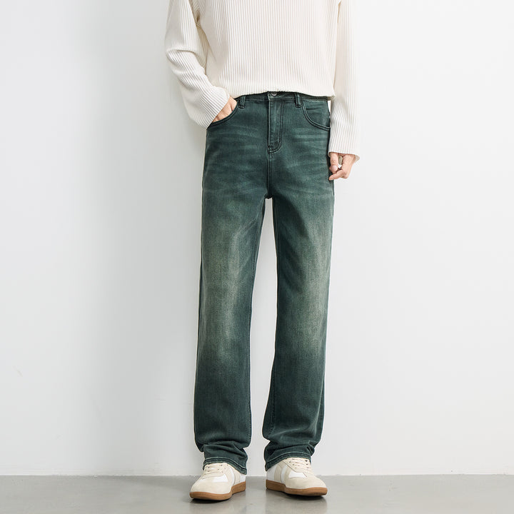 Men's Wide Relaxed-Straight Denim Jeans with Medium Rise and Soft Used Effects Mune Fashion