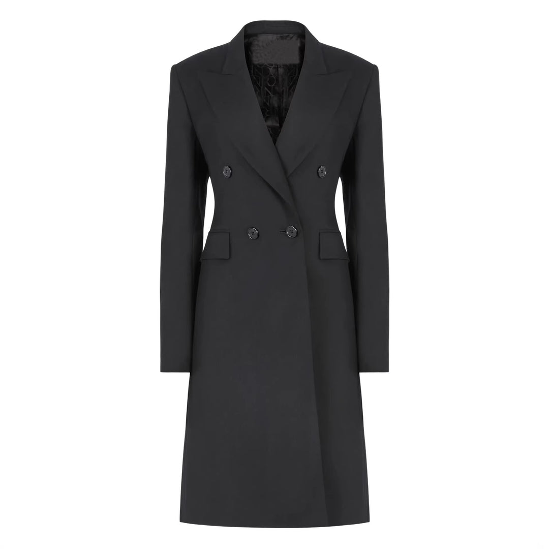 Women's long blazer in minimalist double-breasted style with reinforced shoulders Mune Fashion