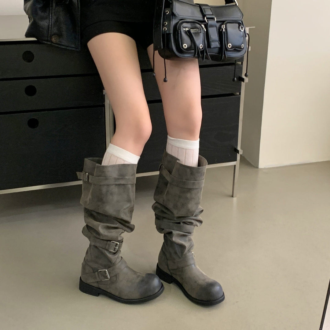 Women Fashionable Biker Boots with Adjustable Straps Mune Fashion
