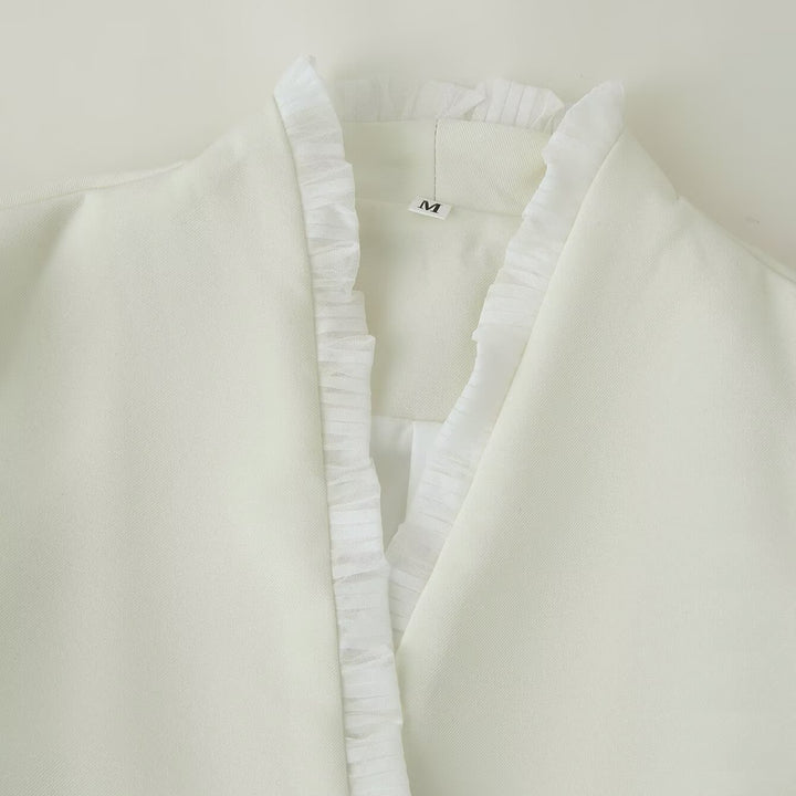 Women's Short Bolero Jacket with Ruffled Hem and Pleated Cuffs Mune Fashion