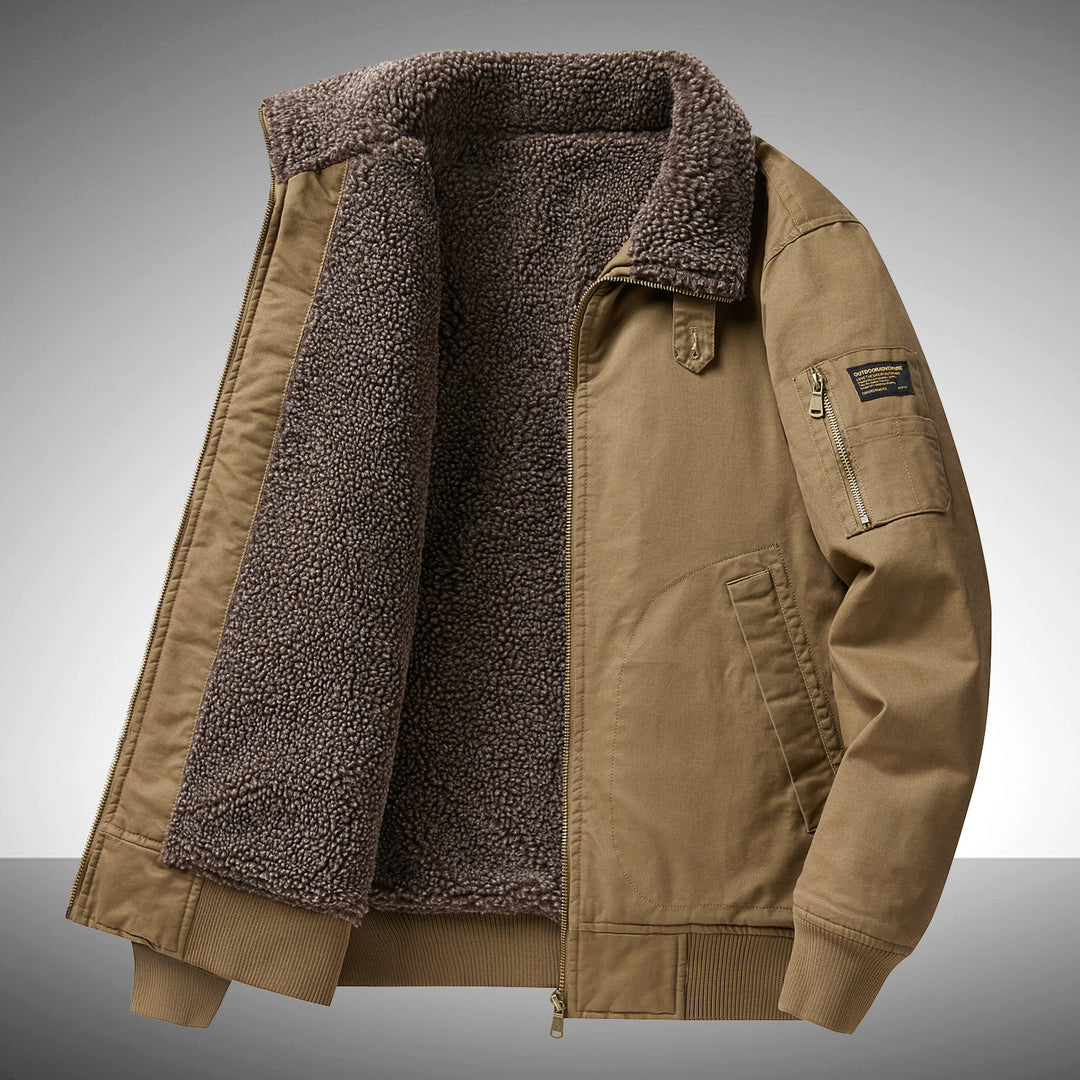Men's  plush pile-lined utility flight jacket with zipped sleeve pocket and reinforced hand pockets Mune Fashion