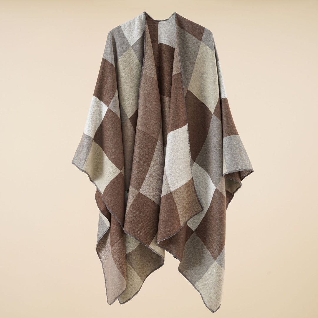 Women lightweight jacquard poncho with geometric pattern and asymmetric hem Mune Fashion