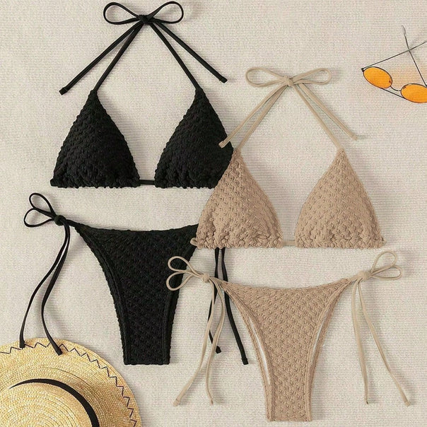 Women Woven Triangle Bikini with Bandeau Top Mune Fashion