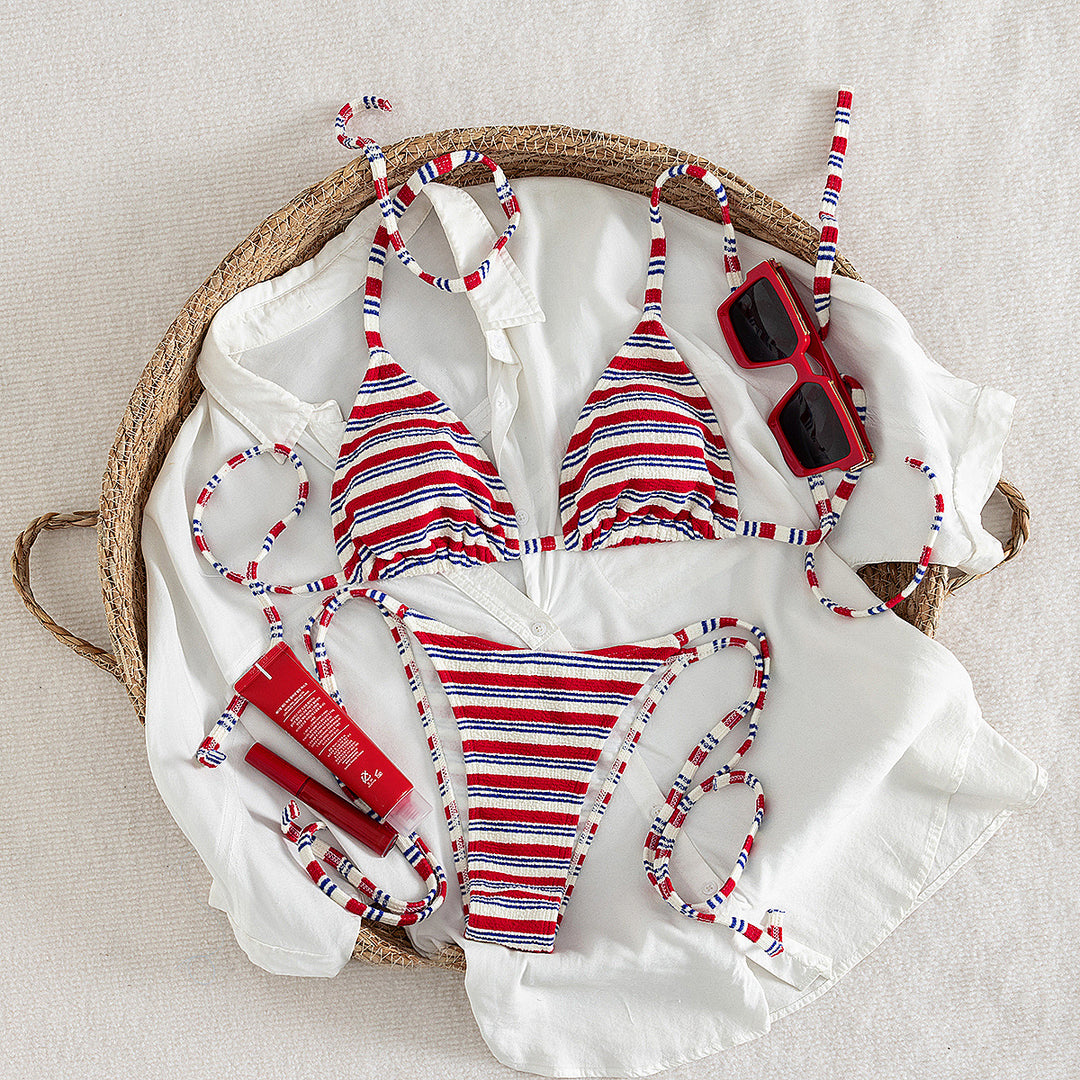 Women's Triangle Bikini with playful striped pattern Mune Fashion
