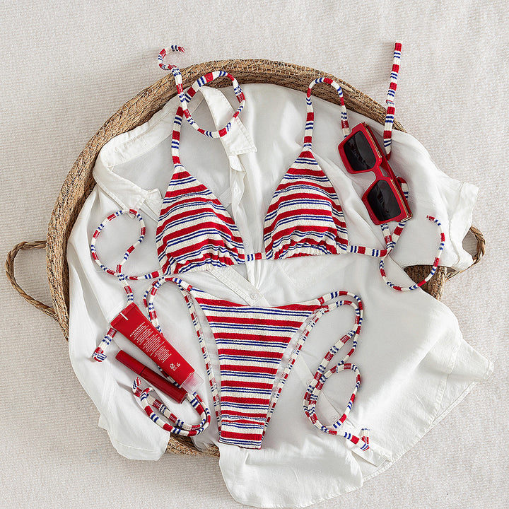 Women's Triangle Bikini with playful striped pattern Mune Fashion