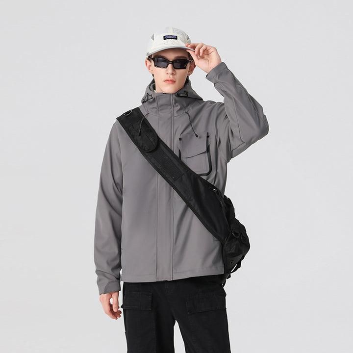 Men's Technical Functional Jacket with Hood, Water-Repellent Softshell and Chest Flap Pocket Mune Fashion