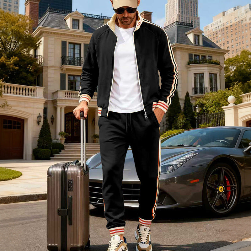 Men's sporty tracksuit with contrast stripes and ribbed cuffs Mune Fashion