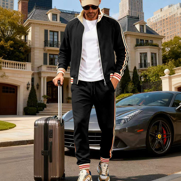 Men's sporty tracksuit with contrast stripes and ribbed cuffs Mune Fashion