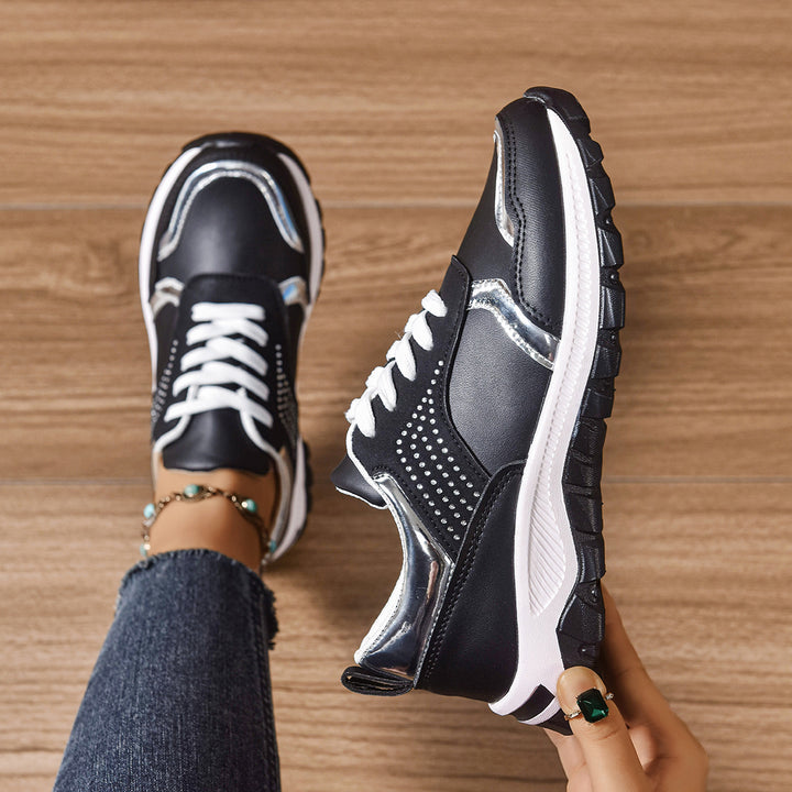 Women's trendy city chunky sneakers with metallic accents, decorative studs, and cushioning lightweight sole Mune Fashion
