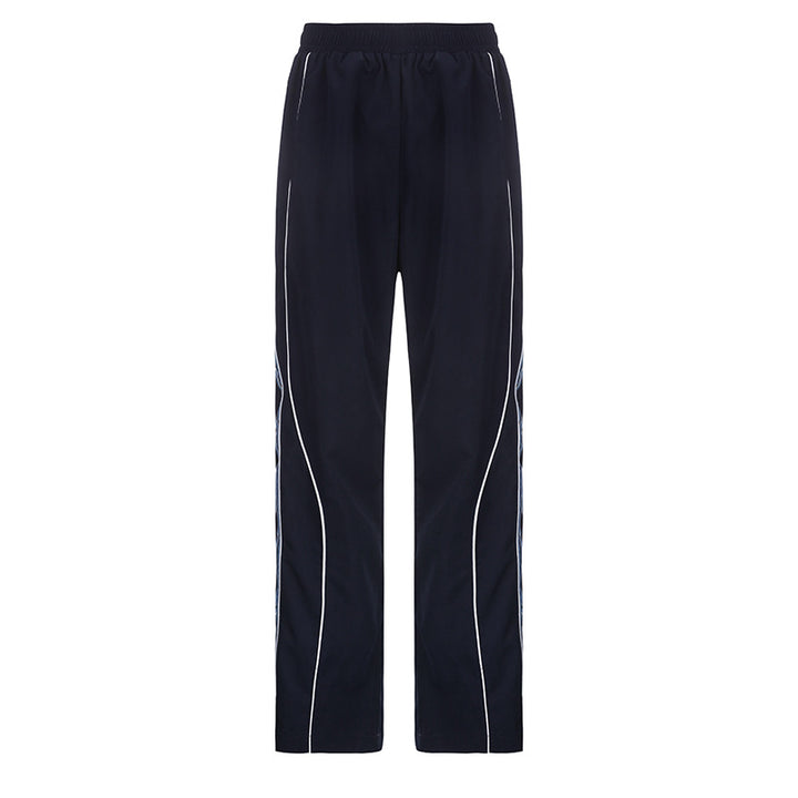 Ladies' sporty training pants with straight leg, elastic comfort waistband, and decorative side piping Mune Fashion