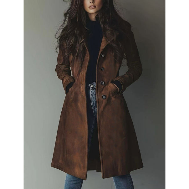 Ladies Longline Wool Blend Coat with Tailored Fit, Lapel Collar and Flap Pockets Mune Fashion