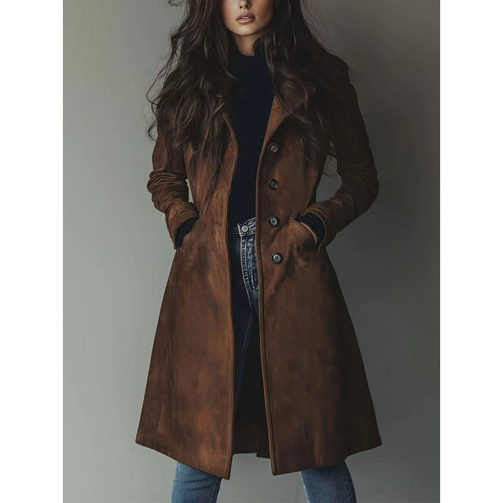 Ladies Longline Wool Blend Coat with Tailored Fit, Lapel Collar and Flap Pockets Mune Fashion