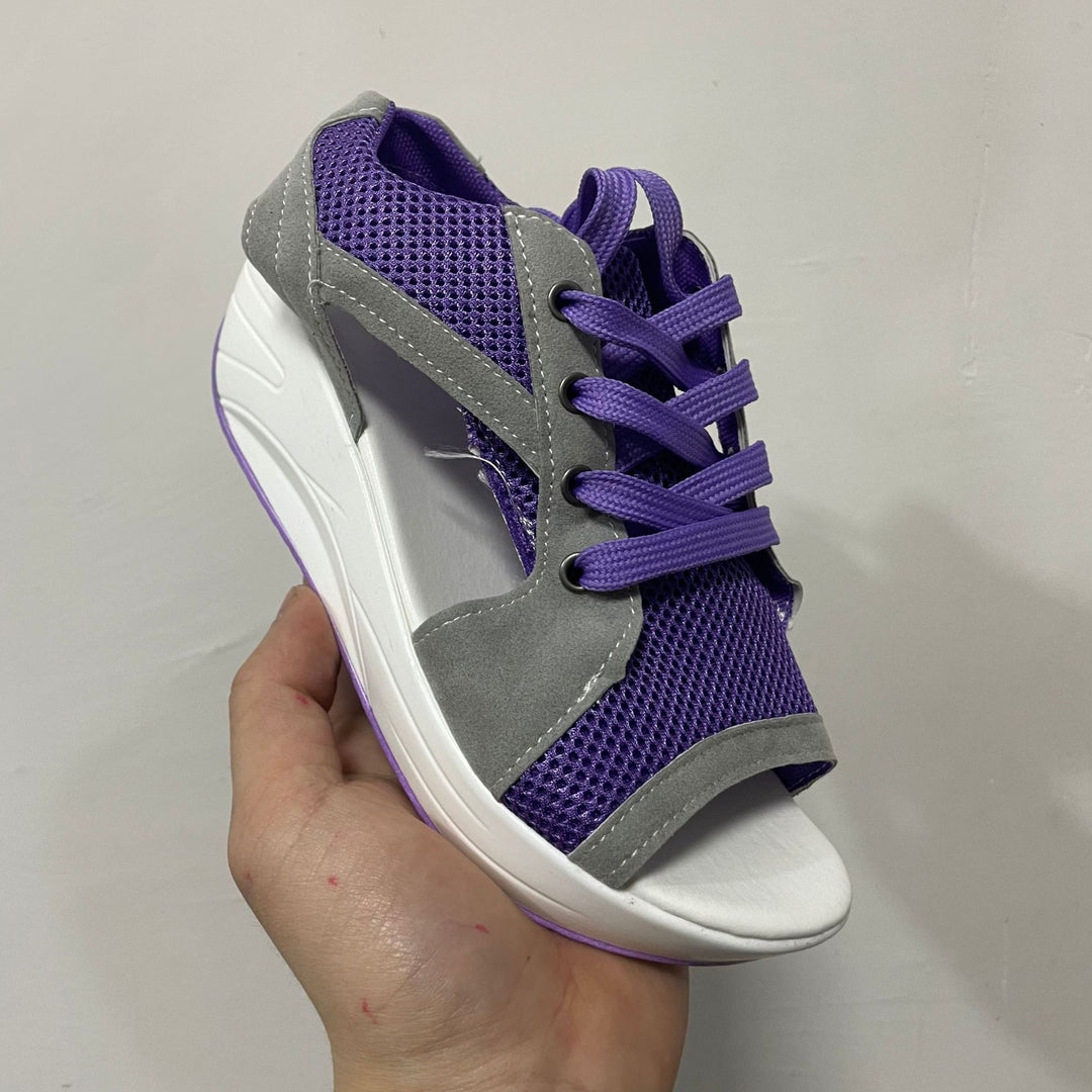 Women's Sporty Wedge Sandals with Breathable Mesh, Open Toes and Lacing Mune Fashion