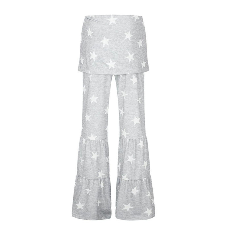 Ladies two-layer palazzo lounge pants with ruffle hems and star print Mune Fashion